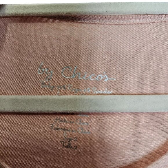 Chico's Women's Light Pink Crochet Long Sleeve Top SZ 2 M Rayon Spandex Stretch - Picture 3 of 9